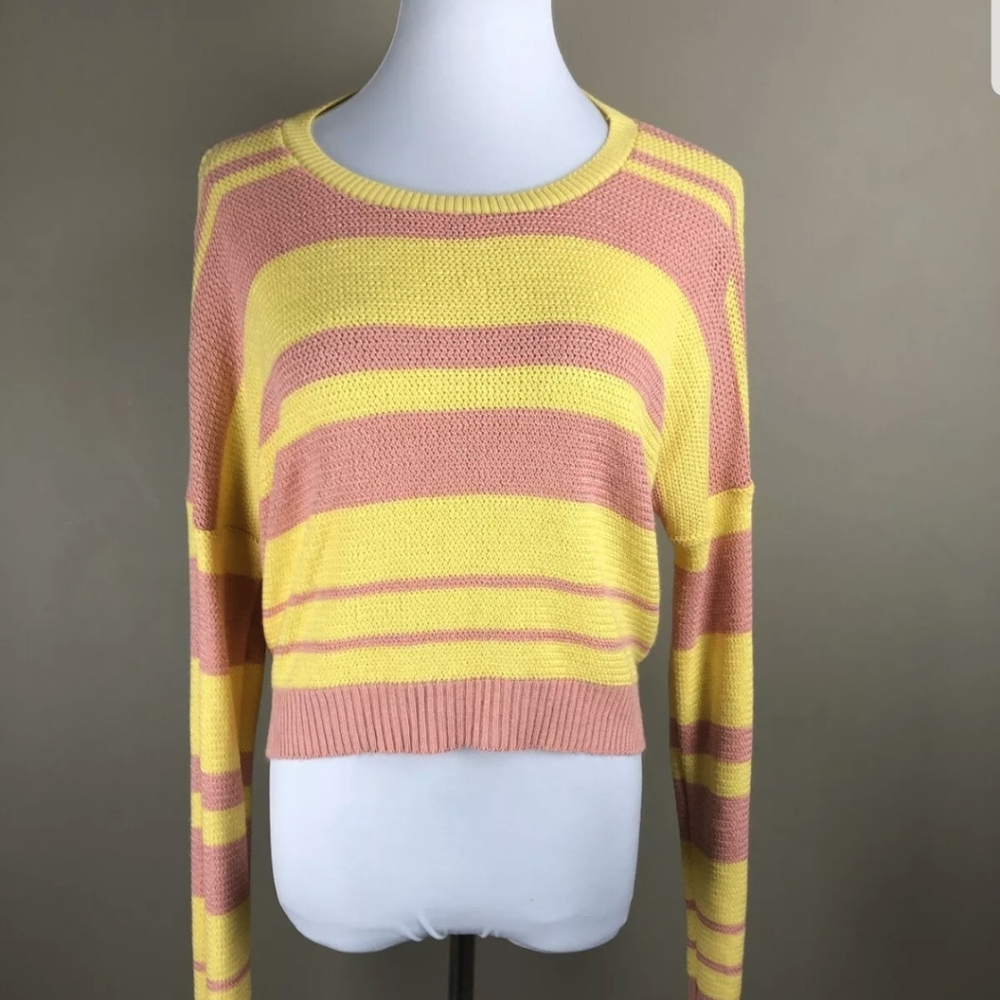 ANTHROPOLOGIE STRIPED PINK & YELLOW SWEATER - Picture 2 of 5